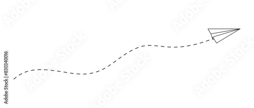 Paper airplane icon with trail dashed line. Vacation, journey or business trip concept. Online message symbol. Delivery, destination or creative sign. Good idea concept. Vector outline illustration.