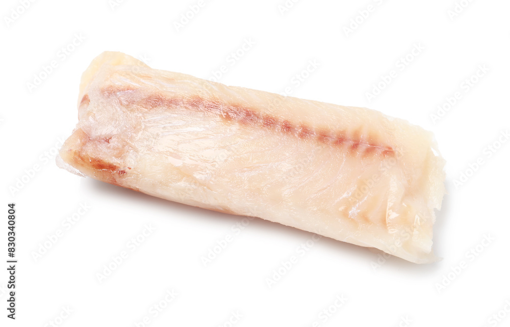 Piece of raw cod fish isolated on white, top view Piece of raw cod fish isolated on white, top view