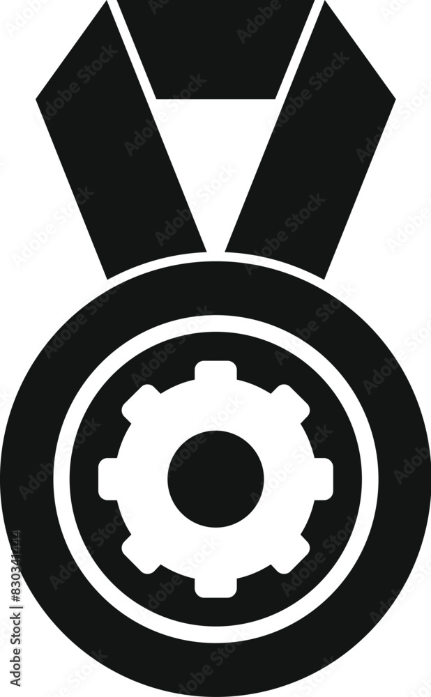 Graphic icon of a medal with a gear symbol, representing industrial or technical achievement Graphic icon of a medal with a gear symbol, representing industrial or technical achievement