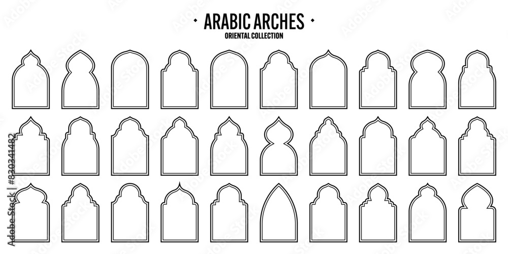 Islamic frames, oriental style objects. Arabic shapes, windows and arches. Traditional ornamental banner, frame. Muslim holidays, Ramadan Kareem. Modern eastern architecture. Vector illustration Islamic frames, oriental style objects. Arabic shapes, windows and arches. Traditional ornamental banner, frame. Muslim holidays, Ramadan Kareem. Modern eastern architecture. Vector illustration