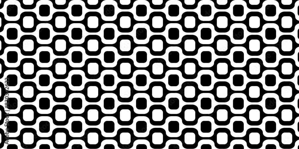 Ipanema sidewalk pattern. Famous beach boardwalk in Rio de Janeiro. Brasilian symbol. Repeating black and white texture with optical illusion in Portuguese pavement style. Vector graphic illustration.