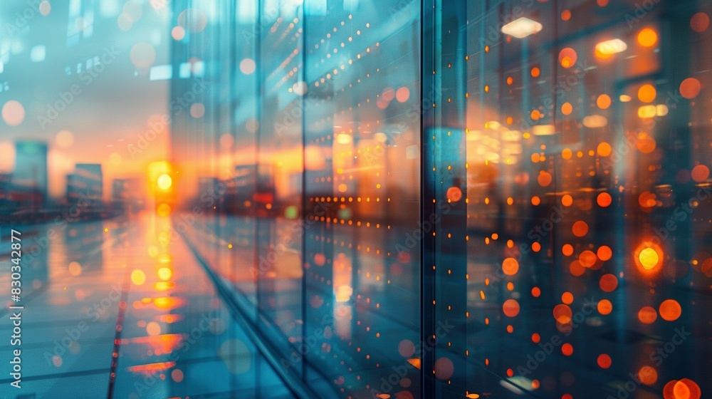 Fototapeta premium Blurred Glass Wall of Modern Office Building: Business Center Background