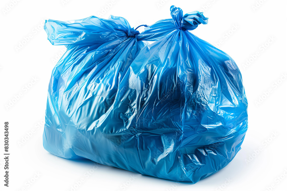 Fototapeta premium Blue Plastic Bag on White Background