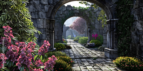 arch in the garden, ai generated.