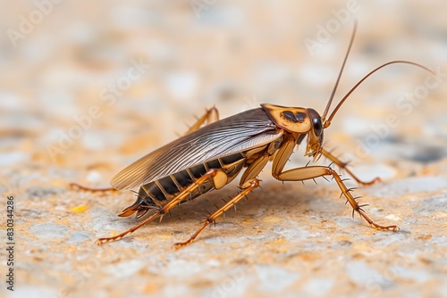 A close-up view of a cockroach navigating the ground with intricate details visible. © Joaquin Corbalan