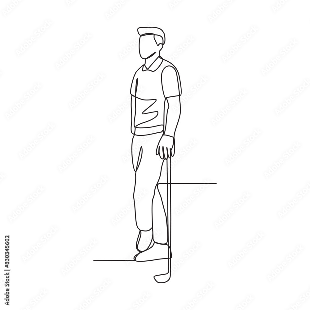 One continuous line drawing of Golf sports vector illustration. The people is playing golf golf sports in the field with championship system in simple linear design continuous style vector concept. One continuous line drawing of Golf sports vector illustration. The people is playing golf golf sports in the field with championship system in simple linear design continuous style vector concept.