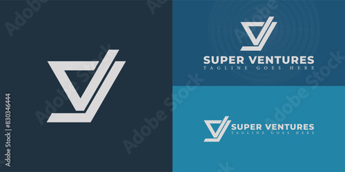 Abstract initial letter SV or VS logo in silver-white color isolated on multiple background colors. The logo is suitable for venture capital business company logo design inspiration templates.