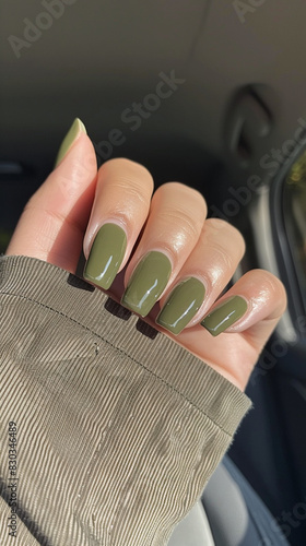 hand with manicure in olive color