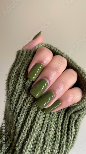 hand with manicure in olive color