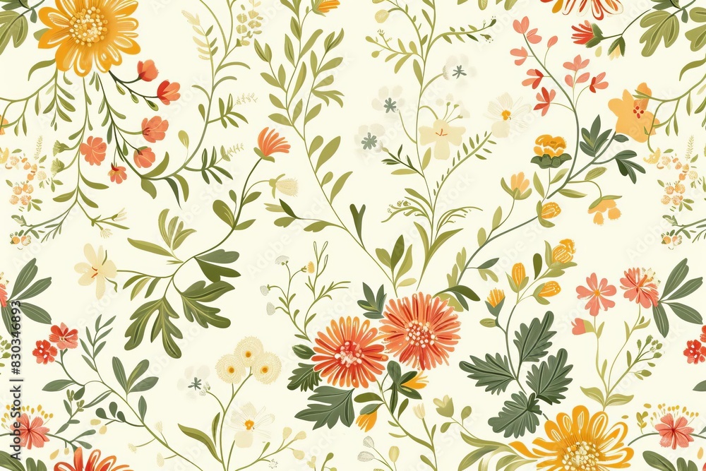vintageinspired seamless pattern with delicate floral embroidery fabric or wallpaper design