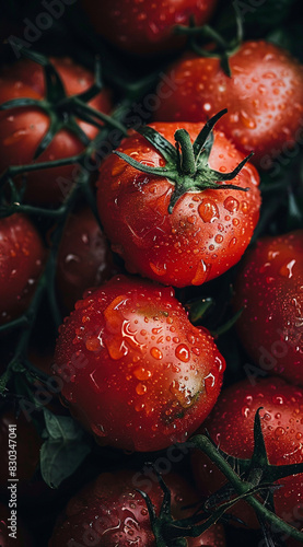 red tomatoes on the table in drops
