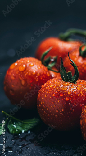 red tomatoes on the table in drops