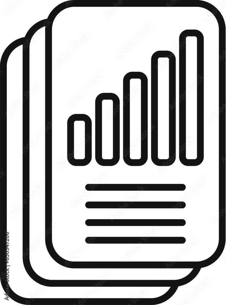 Vector business report line icon with bar graph, document data analysis, chart statistics, financial audit paperwork, and company accounting information concept for office management Vector business report line icon with bar graph, document data analysis, chart statistics, financial audit paperwork, and company accounting information concept for office management