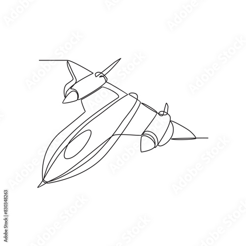 One continuous line drawing of airplane as air vehicle and transportation Vector illustration. Air transportation design in simple linear vector style. Non coloring vehicle design concept illustration