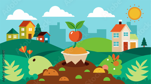 The smell of fresh earth and decomposing food wafting through the neighborhood a sign that the composting project is thriving and making a positive impact.. Vector illustration