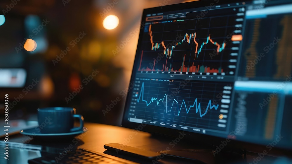 A business graph on a computer screen showing upward trends, symbolizing growth and success A business graph on a computer screen showing upward trends, symbolizing growth and success