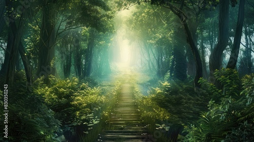 A clear path through a forest  representing the journey and discovery in freedom