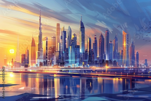 Dubai city UAE amazing futuristic cityscape skyline with luxury skyscrapers future art illustration  photo
