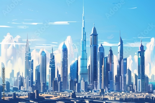 Dubai city UAE amazing futuristic cityscape skyline with luxury skyscrapers future art illustration 