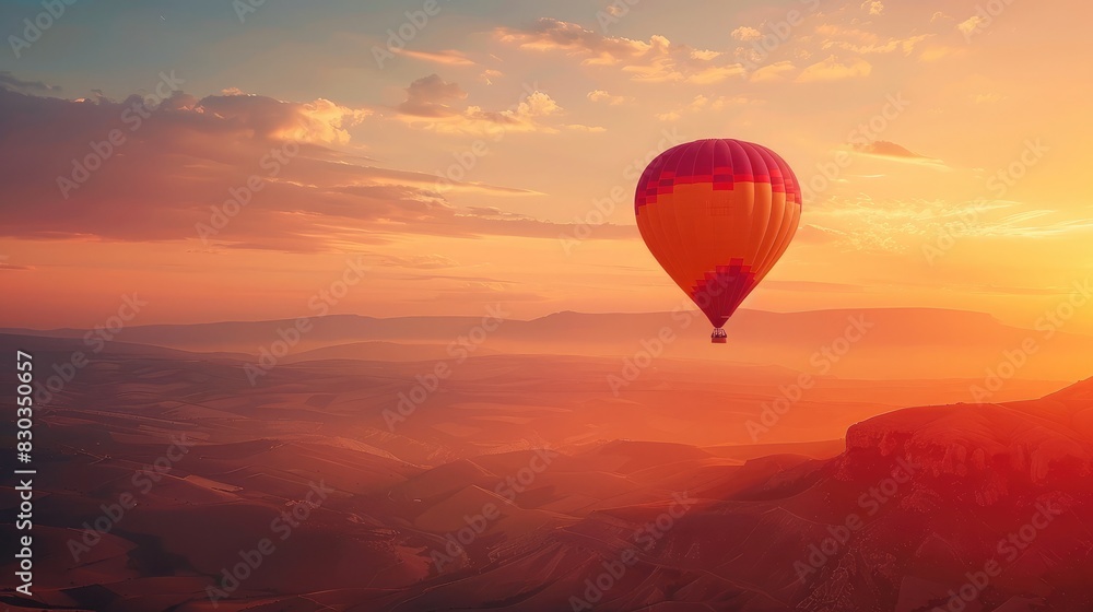 A hot air balloon rising at dawn, illustrating the joy and freedom of exploration