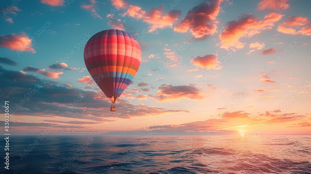 Fototapeta premium A hot air balloon rising at dawn, illustrating the joy and freedom of exploration
