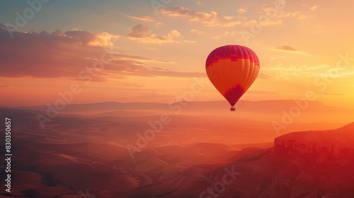A hot air balloon rising at dawn, illustrating the joy and freedom of exploration