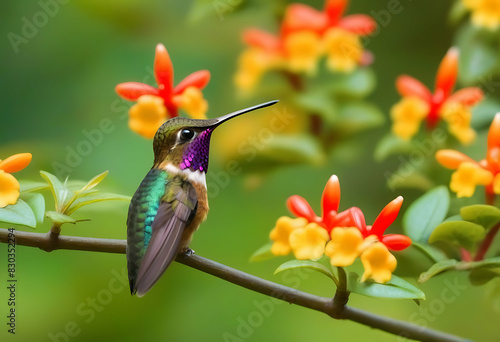 Scintillant Hummingbird on Flowering Shrub photo