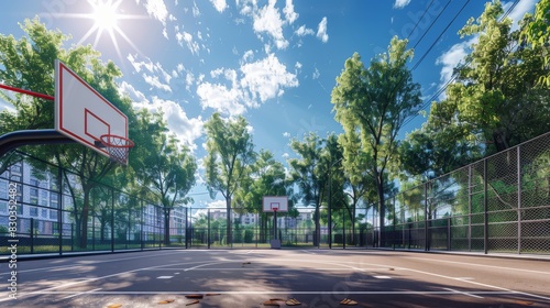 Outdoor basketball court at sunny day 