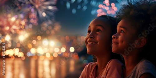 Kids watching fireworks