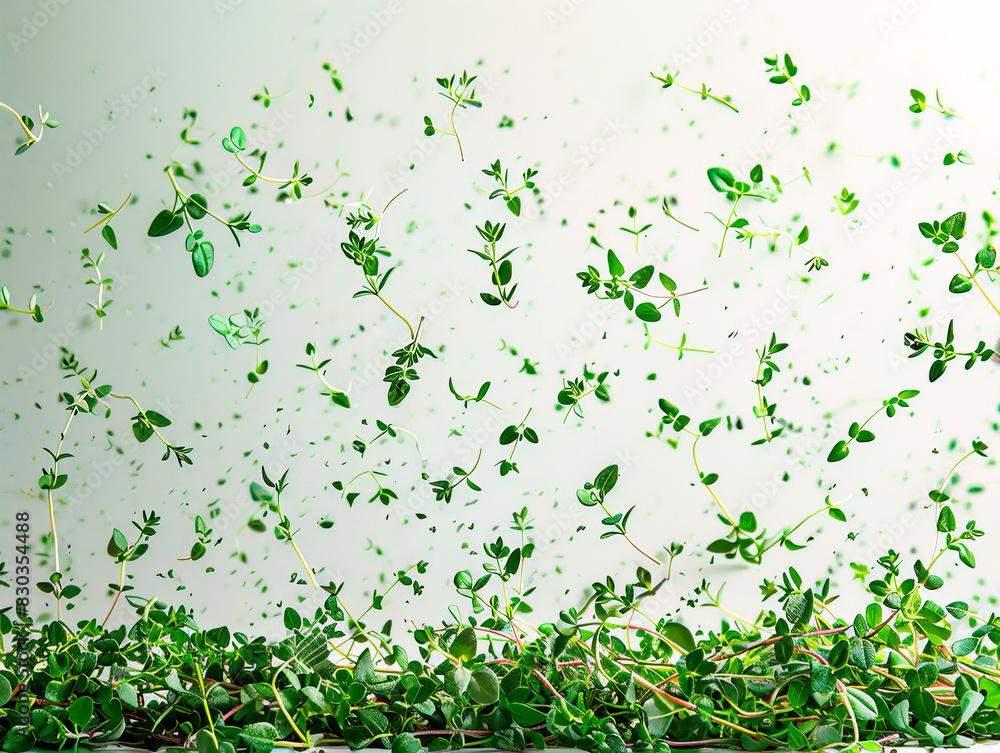 photography of THYME falling from the sky, hyperpop colour scheme. glossy, white background Thyme isolated. Thyme herb on white background. Fresh thyme plant collection is flying. photography of THYME falling from the sky, hyperpop colour scheme. glossy, white background Thyme isolated. Thyme herb on white background. Fresh thyme plant collection is flying.