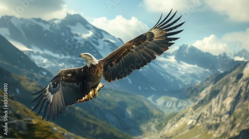 An eagle soaring over a mountain range  illustrating the strength and majesty of freedom