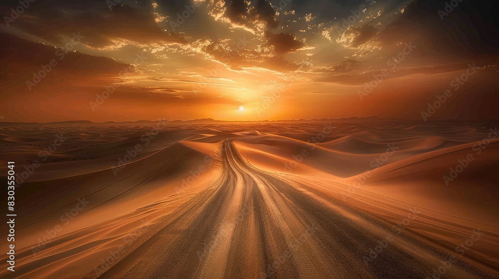 An endless road through the desert, illustrating the journey and adventure of freedom