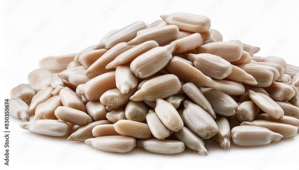 Sunflower hulled Seeds isolated on white background, clipping path, full depth of field 