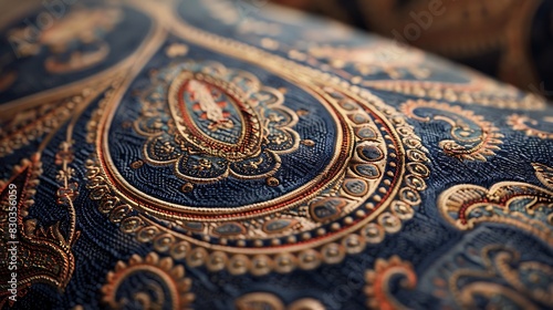 Intricate details of a paisley cushion, concept of realistic modern interior design