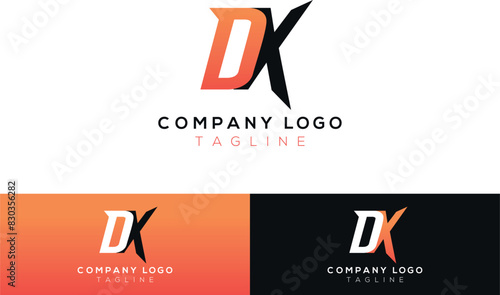 Minimal elegant monogram art logo. Outstanding professional trendy awesome artistic DK KD initial based Alphabet icon logo. Premium Business logo orange with black color on black background.
