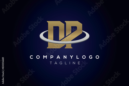 DP Initial Logo Design Template Vector Illustration Golden Logo with Blue Background
