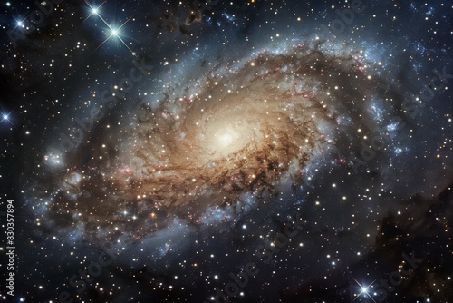 Galaxy with a spiral galaxy like structure surrounded by stars