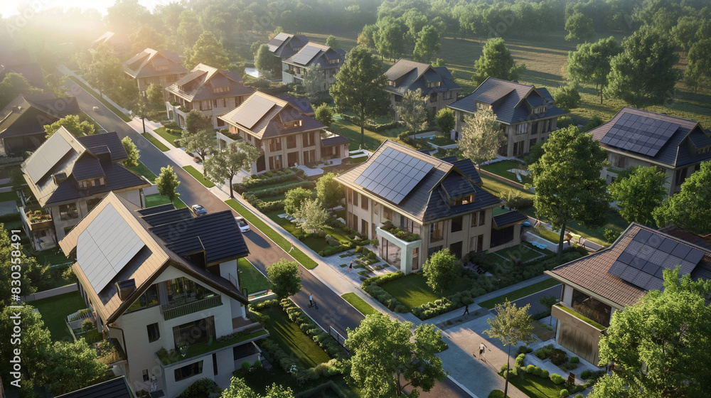 Solar homes in urban settings integrate renewable energy systems to ...