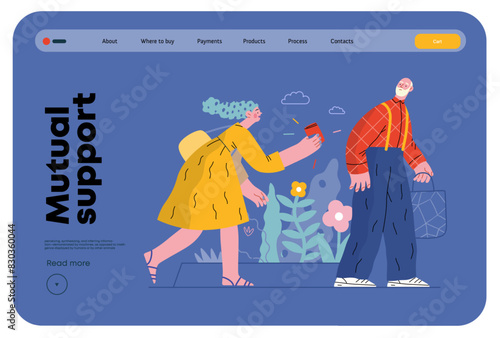 Mutual Support: Picking Up the Dropped Item -modern flat vector concept illustration of a woman who picked up a wallet lost by an elderly man Metaphor of voluntary, collaborative exchanges of services