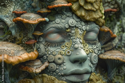 Wallpaper Mural Statue of a woman with mushrooms on her face Torontodigital.ca