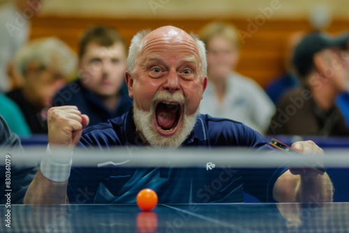 Man with a beard playing ping pong, table tennis