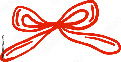 Vector decorative bow. A wedding or birthday clipart element in a whimsical hand-drawn style. Isolated decoration in red color. Coquette accessory. Suitable for invitation, poster, textile, gift card