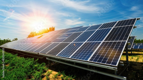 solar panel in a garden at sunset in high resolution and high quality