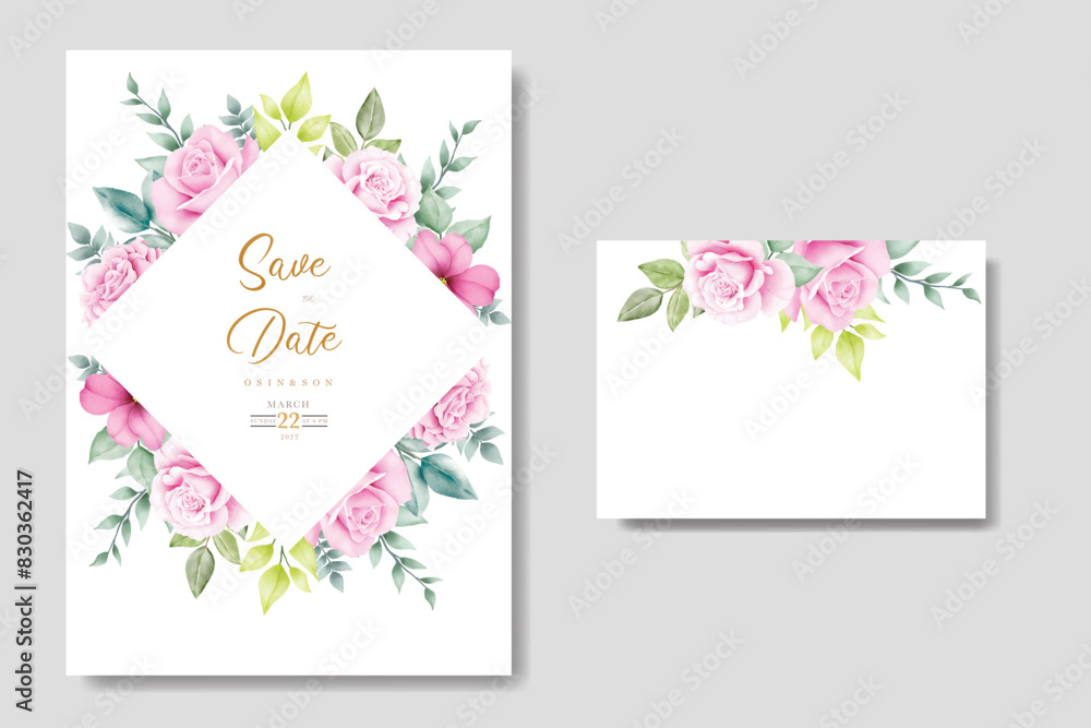 hand drawn floral roses wedding invitation card set hand drawn floral roses wedding invitation card set
