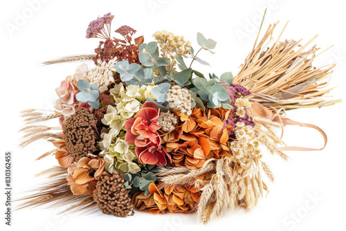 A bouquet of flowers with a bunch of stems tied together