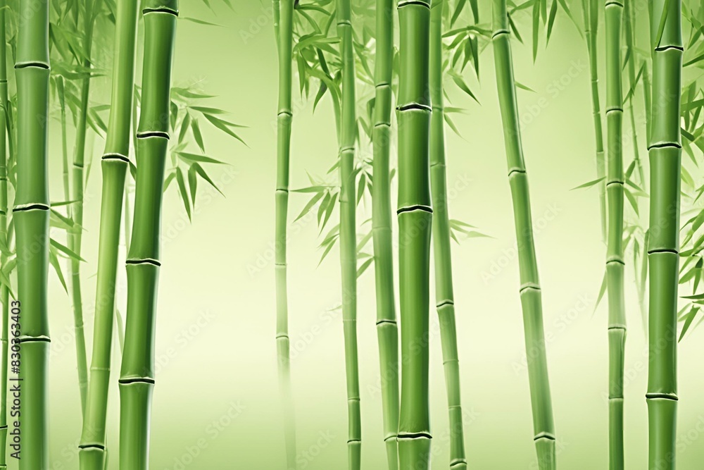 Fototapeta premium Tranquil bamboo forest background, green bamboo stems, zen nature wallpaper, minimalist design, serene bamboo grove, space for text