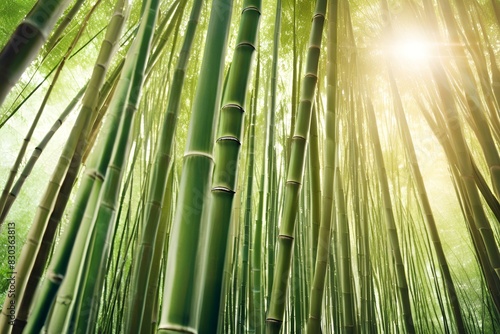 Bamboo forest  sunlight  zen atmosphere  minimalistic design  space for text  Japanese style  nature background  serene vibes  tranquil scene  peace