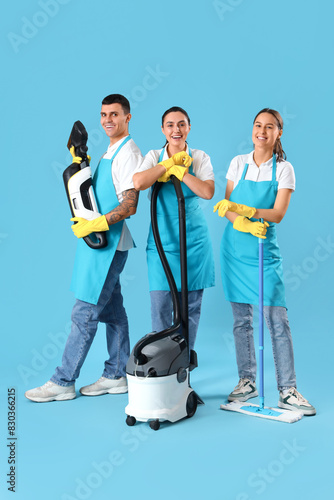 Workers of cleaning service...