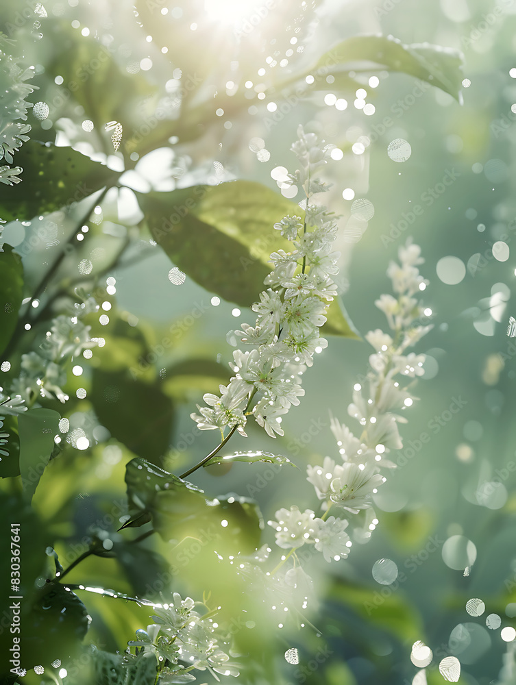 3D, close-up plants with dew, 3D, close-up plants with dew,