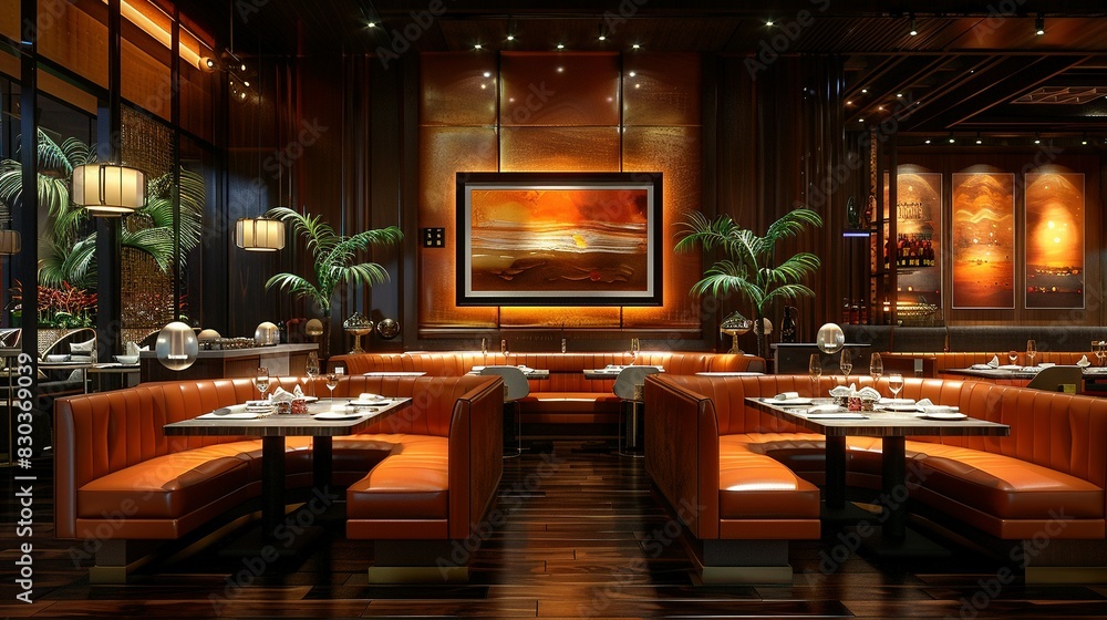 Elegant Brown Interior of Booth-Style Restaurant Elegant Brown Interior of Booth-Style Restaurant
